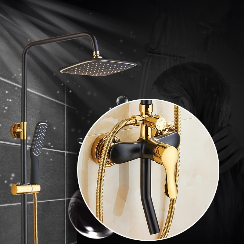 Senducs Black Gold Shower Series Quality Brass Bathroom Mixer Tap 8 Inch Rain Shower Head Luxury Hot Cold Bathroom Shower Set
Senducs Black Gold Shower Series Quality Brass Bathroom Mixer Tap 8 Inch Rain Shower Head Luxury Hot Cold Bathroom Shower Set