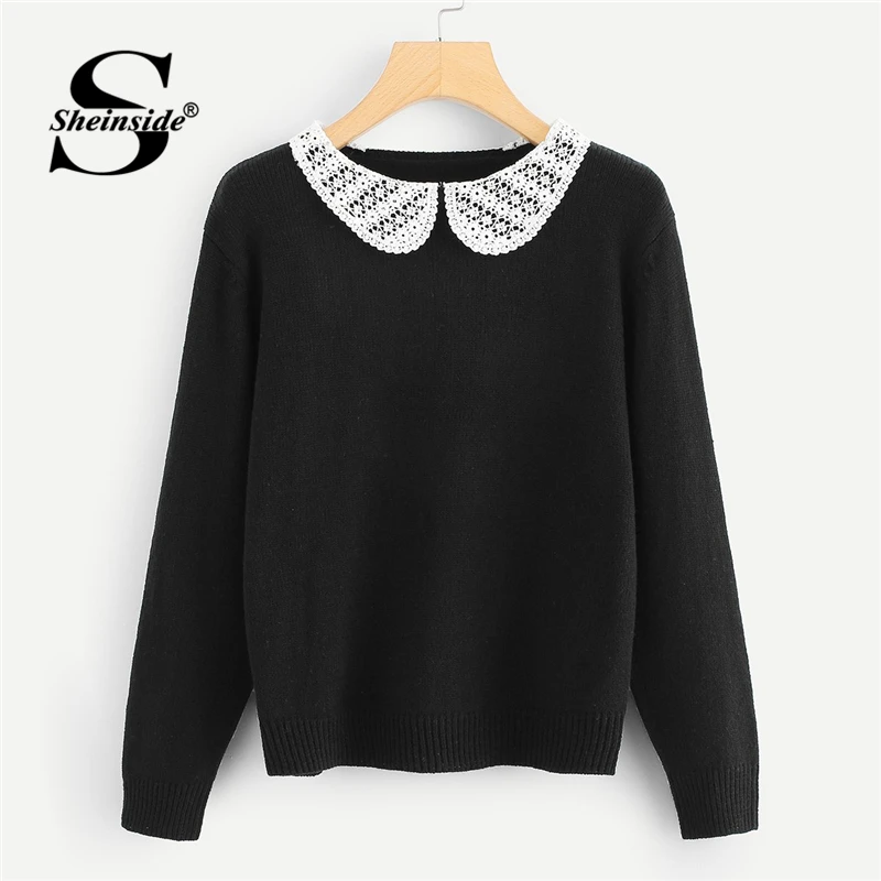 Sheinside Black Pullover Contrast Lace Peter Pan Collar Knitted Sweater Women Clothes 2018 Autumn Jumper Long Sleeve Sweaters
Sheinside Black Pullover Contrast Lace Peter Pan Collar Knitted Sweater Women Clothes 2018 Autumn Jumper Long Sleeve Sweaters