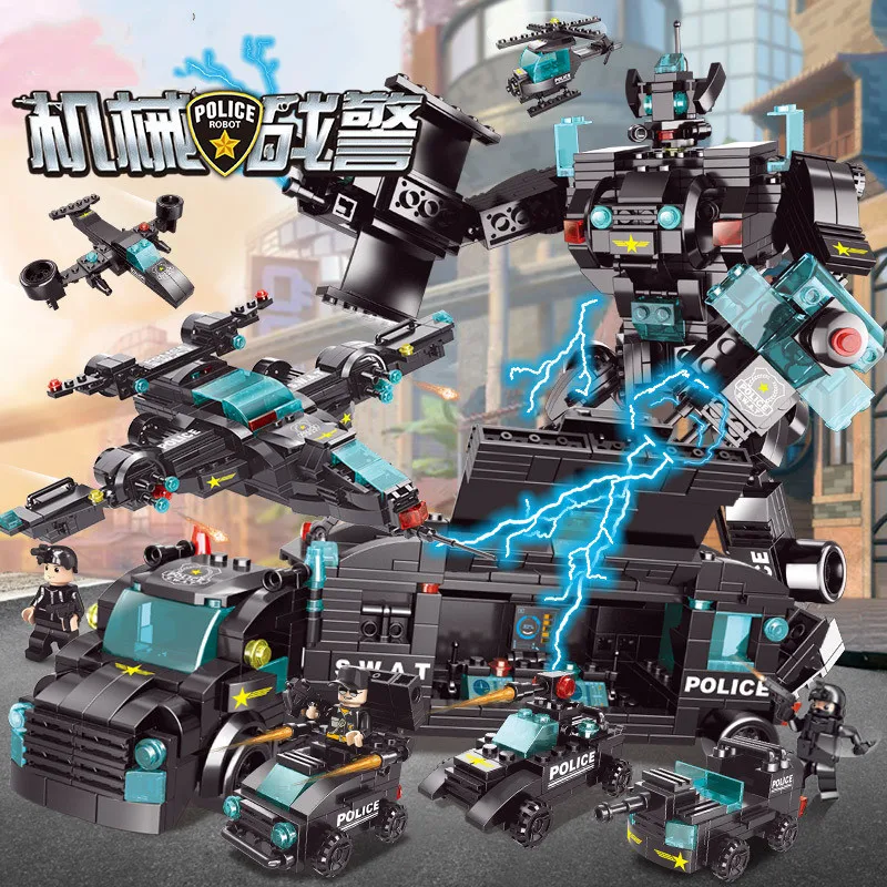 City police bagged military building blocks machinery change special police robot police car chariot Educational Toys For kids
City police bagged military building blocks machinery change special police robot police car chariot Educational Toys For kids