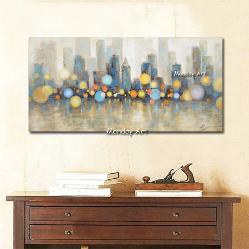 Night-View-New-York-City-Skyline-Modern-Canvas-Oil-Painting-Hand-Painted-Decorative-Posters-For-Living