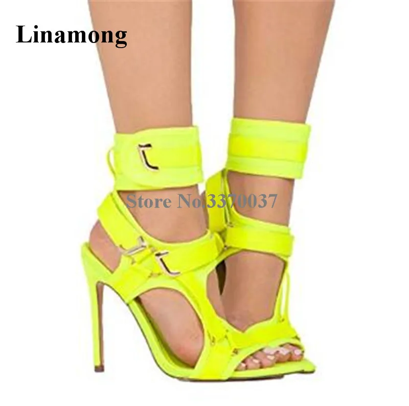 

Brand Design Women Fashion Open Pointed Toe Suede Leather Stiletto Heel Gladiator Sandals Ankle Wrap Buckles High Heel Sandals