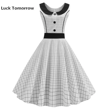 2019 Women Summer Vintage Robe Pinup Elegant Party Dress Casual Sleeveless White Plaid Print Christmas Dress Plus Size Vestidos
2019 Women Summer Vintage Robe Pinup Elegant Party Dress Casual Sleeveless White Plaid Print Christmas Dress Plus Size Vestidos
