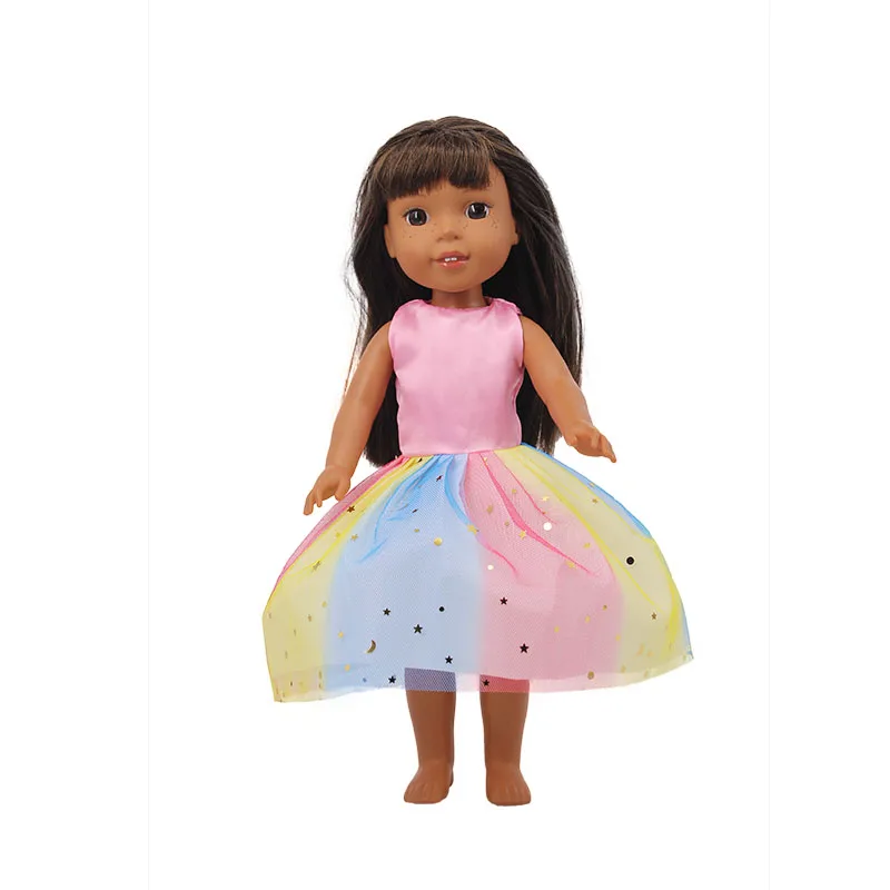 The new fashion style rainbow dress with fresh chip is suitable for the 14.5-inch American doll
The new fashion style rainbow dress with fresh chip is suitable for the 14.5-inch American doll