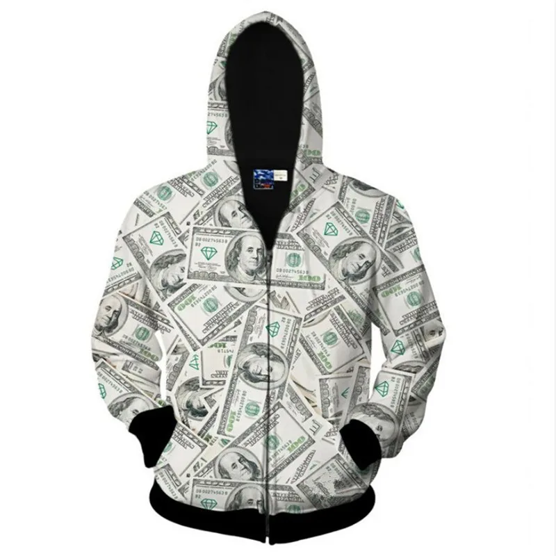 New Fashion hoodie Harajuku Style Men/Women 3D Jacket Tracksuit Creative Dollar Bill Printed 3D zipper hoodies Sweatshirt tops
New Fashion hoodie Harajuku Style Men/Women 3D Jacket Tracksuit Creative Dollar Bill Printed 3D zipper hoodies Sweatshirt tops