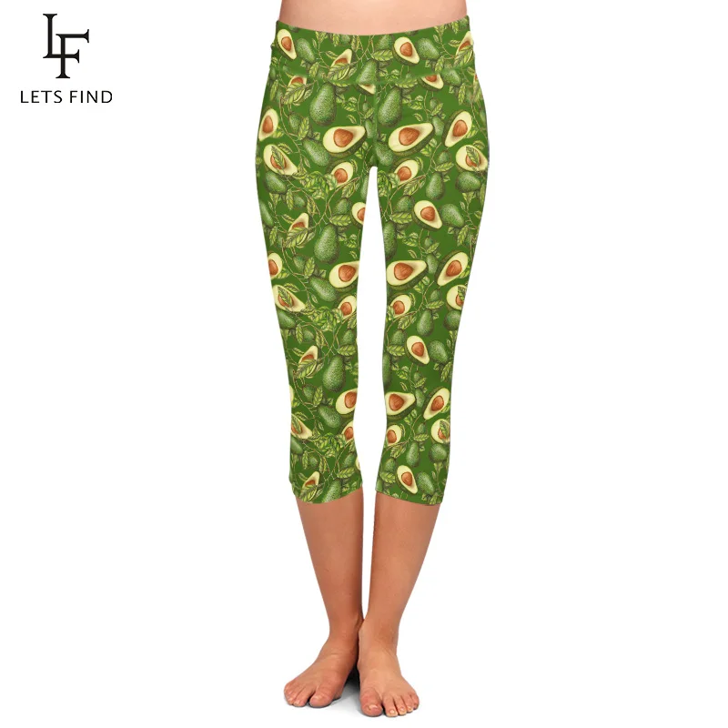 Леггинсы женские с высокой талией зеленые брюки-Капри принтом авокадо мягкие