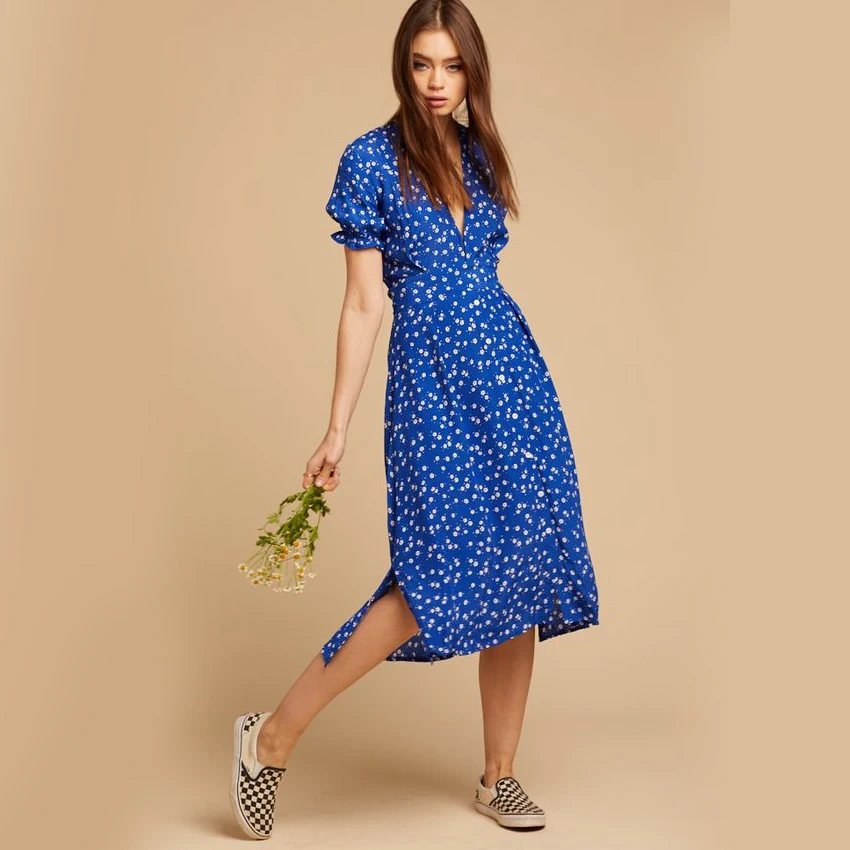KHALEE YOSE Floral Midi Women Dress Summer 2019 Casual Blue Dresses Chic Puff Sleeve Belted V-neck Split Sexy Beach Long Dress
KHALEE YOSE Floral Midi Women Dress Summer 2019 Casual Blue Dresses Chic Puff Sleeve Belted V-neck Split Sexy Beach Long Dress