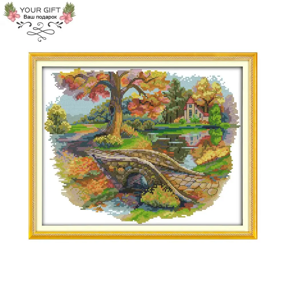 

Joy Sunday Autumn Scenery Needlework F966 14CT 11CT Counted and Stamped Home Decor Autumn Scenery Embroidery Cross Stitch kits