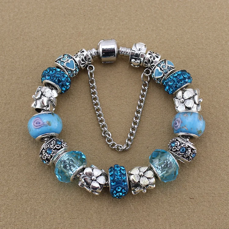 Blue-Framed Glazed Crystal petals Beaded European-Style Doble Silver-Plated Pan Bracelet Jewelry DYI Handmade For Women
Blue-Framed Glazed Crystal petals Beaded European-Style Doble Silver-Plated Pan Bracelet Jewelry DYI Handmade For Women