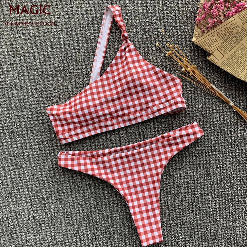 New Sexy Bikini Set Red One Shoulder Plaid Swimsuit Women Two Piece Swimwear Low Waist Bathing Suit Female Brazilian Biquini
New Sexy Bikini Set Red One Shoulder Plaid Swimsuit Women Two Piece Swimwear Low Waist Bathing Suit Female Brazilian Biquini