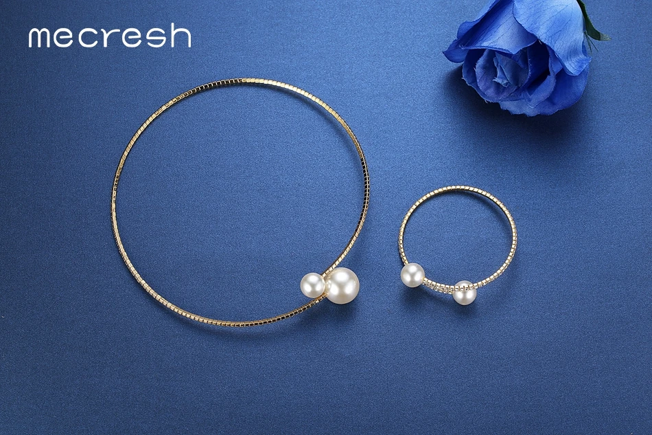 Mecresh Simple Simulated Pearl Bridal Jewelry Sets Crystal Fashion Wedding Jewelry Necklace Bracelet Sets for Women MTL415 27