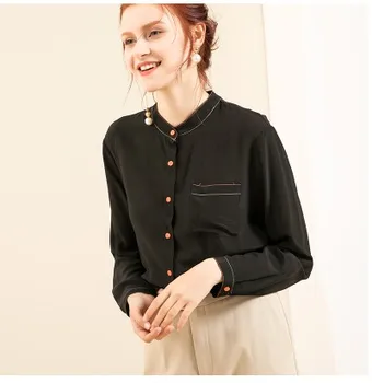 Open line design heavy silk crepe DE chine long sleeve single pocket shirt half high collar stand collar
Open line design heavy silk crepe DE chine long sleeve single pocket shirt half high collar stand collar