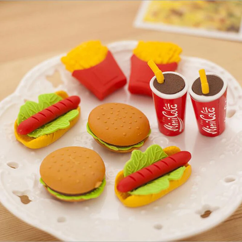 Wholesale! Cute Kawaii Cake Hamburger Food Drink Coke Eraser Set Stationery School Office Erase Supplies Fruit Kids Gift
Wholesale! Cute Kawaii Cake Hamburger Food Drink Coke Eraser Set Stationery School Office Erase Supplies Fruit Kids Gift