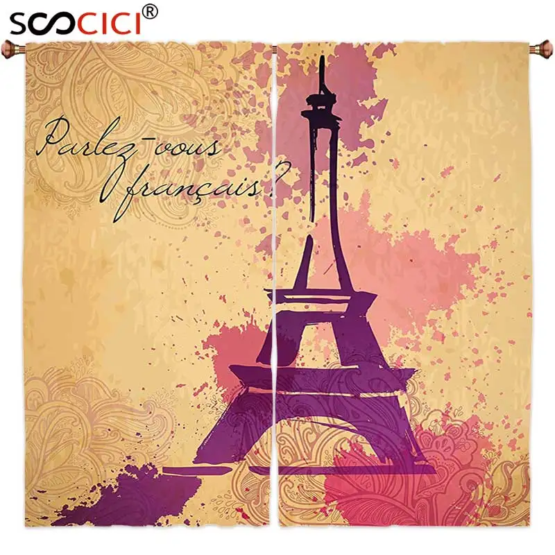 Window Curtains Treatments 2 Panels,Eiffel Tower Decor French Cursive Wordprint Eiffel Doodle Silhouette Pastel Splash Retro Art
Window Curtains Treatments 2 Panels,Eiffel Tower Decor French Cursive Wordprint Eiffel Doodle Silhouette Pastel Splash Retro Art