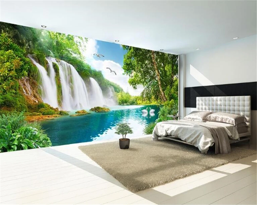 

beibehang Custom fashion silk wallpaper beautiful waterfall beautiful scenery TV background papel de parede 3d wallpaper tapety