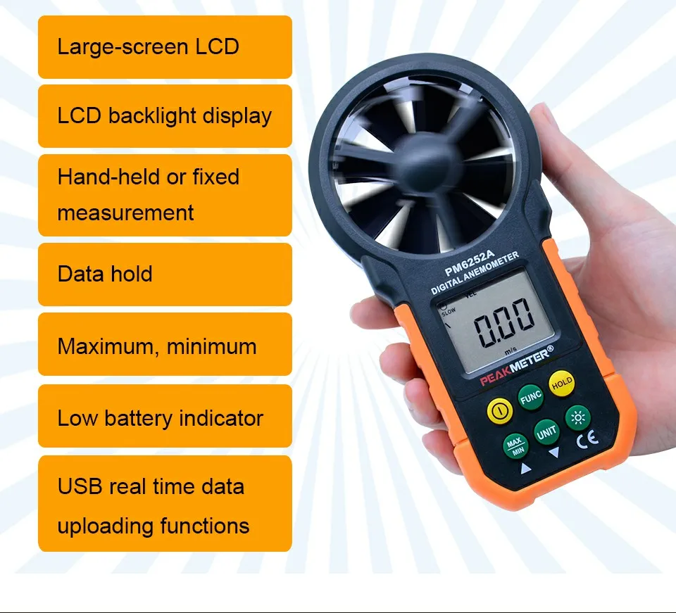 PEAKMETER PM6252A/B USB デジタル風速計温度湿度風量とメーターの測定 Lcd バックライト - AliExpress Tools
