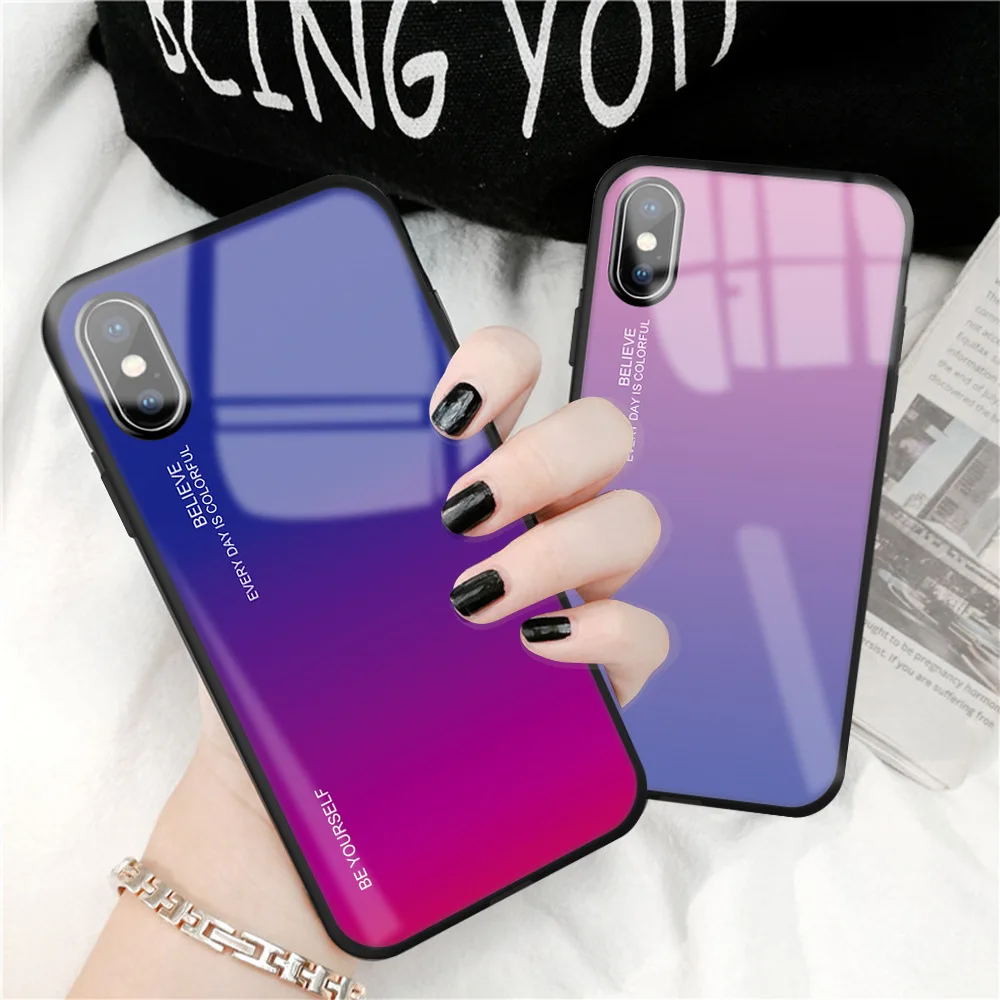 Чехол из закаленного стекла с градиентом для Iphone11 6 6S 7 7P 8Plus X XR XS max 2019 | Мобильные