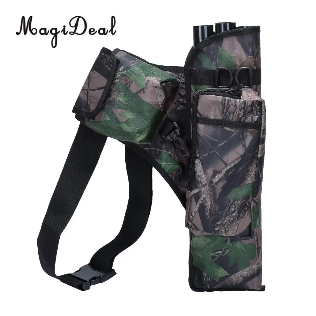 MagiDeal Archery 3 Tubes Arrow Quiver Holder Belt Waist Back Side Quiver Recurve Bow Hunting Camo