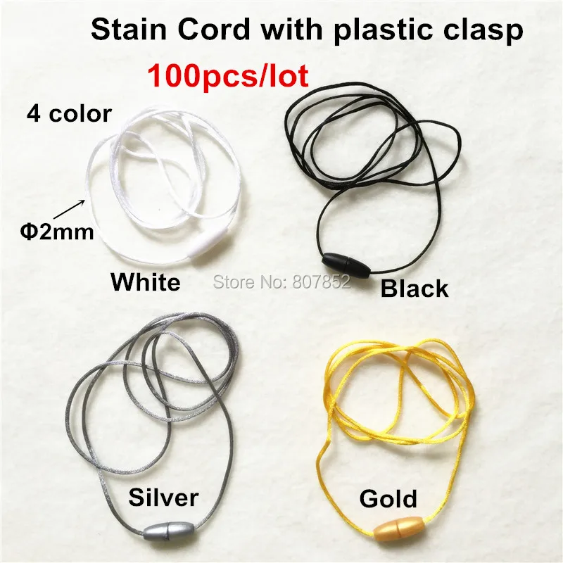 (4 color) 100pcs 2mm Satin Cord with Plastic Breakaway Clasps for Silicone Teething Pendant
(4 color) 100pcs 2mm Satin Cord with Plastic Breakaway Clasps for Silicone Teething Pendant