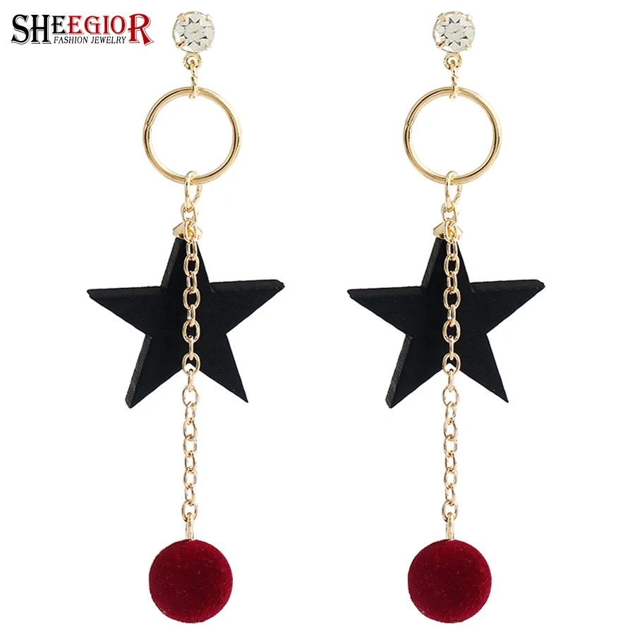 Korean Lovely Star Dangle Earrings for Women Accessories Black Red Wood Ball Pendant Gold Drop Long Earring Fashion Jewelry Gift
Korean Lovely Star Dangle Earrings for Women Accessories Black Red Wood Ball Pendant Gold Drop Long Earring Fashion Jewelry Gift