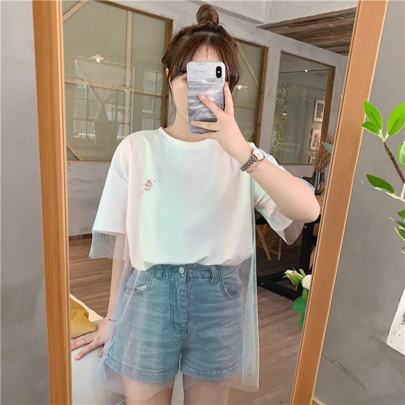 2019 Summer Korean Loose Embroidered Short Sleeve T-shirt Female Mid Length Gradient Mesh T-shirt Bottoming Shirt Tops Tee
2019 Summer Korean Loose Embroidered Short Sleeve T-shirt Female Mid Length Gradient Mesh T-shirt Bottoming Shirt Tops Tee