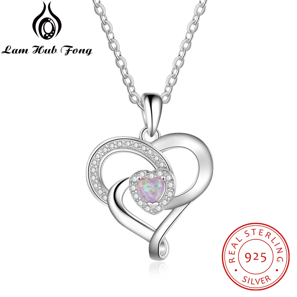 

Romantic Heart Pink Opal Pendant Necklace 925 Sterling Silver Necklaces for Women Jewelry Gift for Lover/ Mother (Lam Hub Fong)
