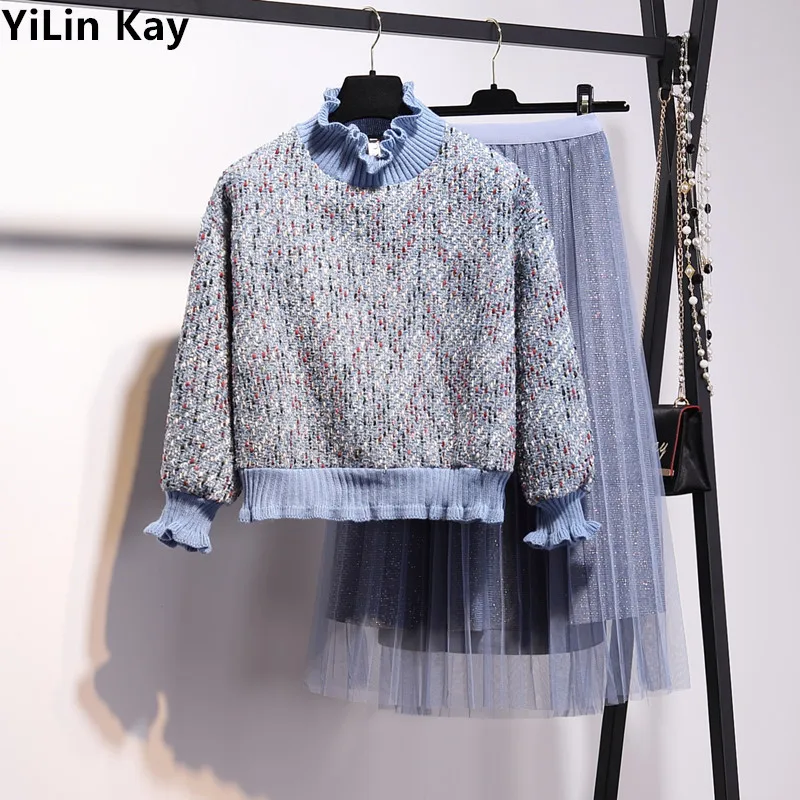 2019 New Women Patchwork Wool Pullover Long Sleeve Tweed Weave Top+Mesh Skirt two piece Set chic Clothing Suits
2019 New Women Patchwork Wool Pullover Long Sleeve Tweed Weave Top+Mesh Skirt two piece Set chic Clothing Suits