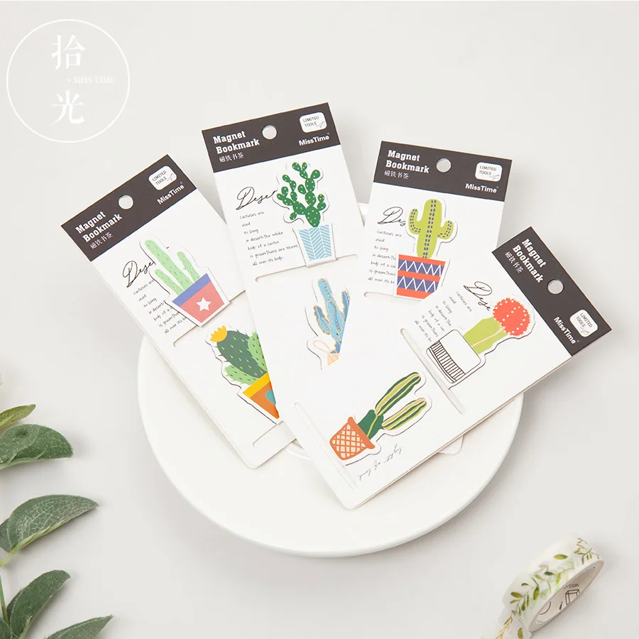 

2 pcs/pack Cactus Magnet Bookmark Cute Paper Clip Bookmarks for books page holder School Office Supplies Escolar Stationery Gift