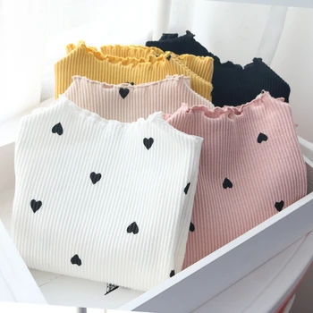 Girls Long Sleeve Tops Sweet Heart Casual Autumn Tops Tee O Neck Regular Toddler Shirts Korean Baby Clothes For 3-8 Years
