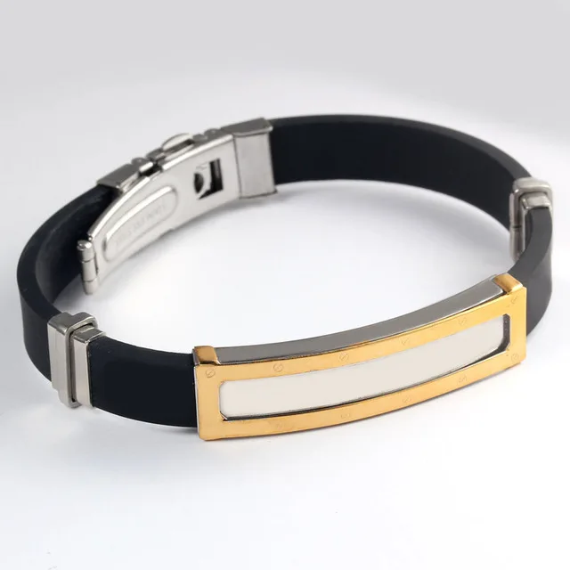 Фото 2018 New Stainless Steel Bangle Bracelet Men Fashion Silicone Bracelets Silver Gold Wristband Masculine Cool Jewelry Pulseras | Украшения и