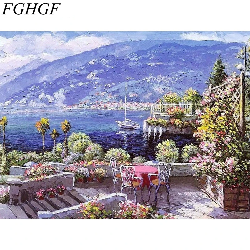 FGHGF безрамный цветочный сад современное искусство картина DIY живопись по номерам
