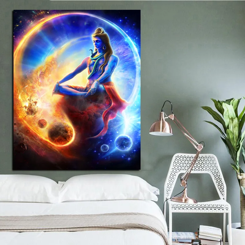 Print Wall Indian Art Buddha Meditation Psychedelic Poster Shiva Painting on Canvas Modern Cuadros Decor Picture For Living Room (2)