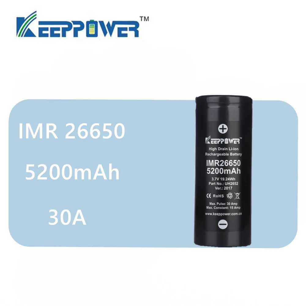 Original 1Pcs Keeppower IMR 26650 battery 5200mAh 5500mah upgrade max 30A discharge 3.7v lithium battery
Original 1Pcs Keeppower IMR 26650 battery 5200mAh 5500mah upgrade max 30A discharge 3.7v lithium battery