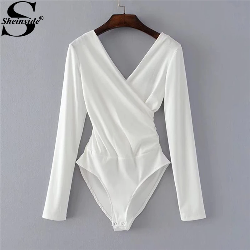 Sheinside White Deep V Neck Casual Bodysuit Women Double V Surplice Long Sleeve Plain Rompers 2018 Spring Sexy Bodysuit
Sheinside White Deep V Neck Casual Bodysuit Women Double V Surplice Long Sleeve Plain Rompers 2018 Spring Sexy Bodysuit