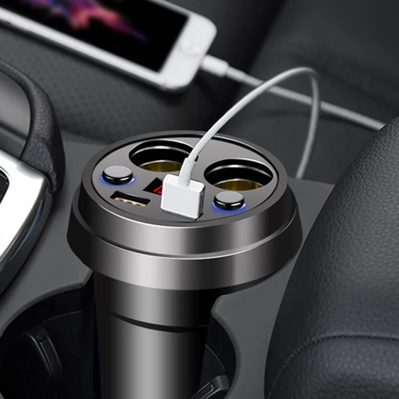 Car Charger 2 USB DC/5V 3.1A Cup Power Socket Adapter Cigarette Lighter Splitter Mobile Phone Chargers With Voltage LED Display