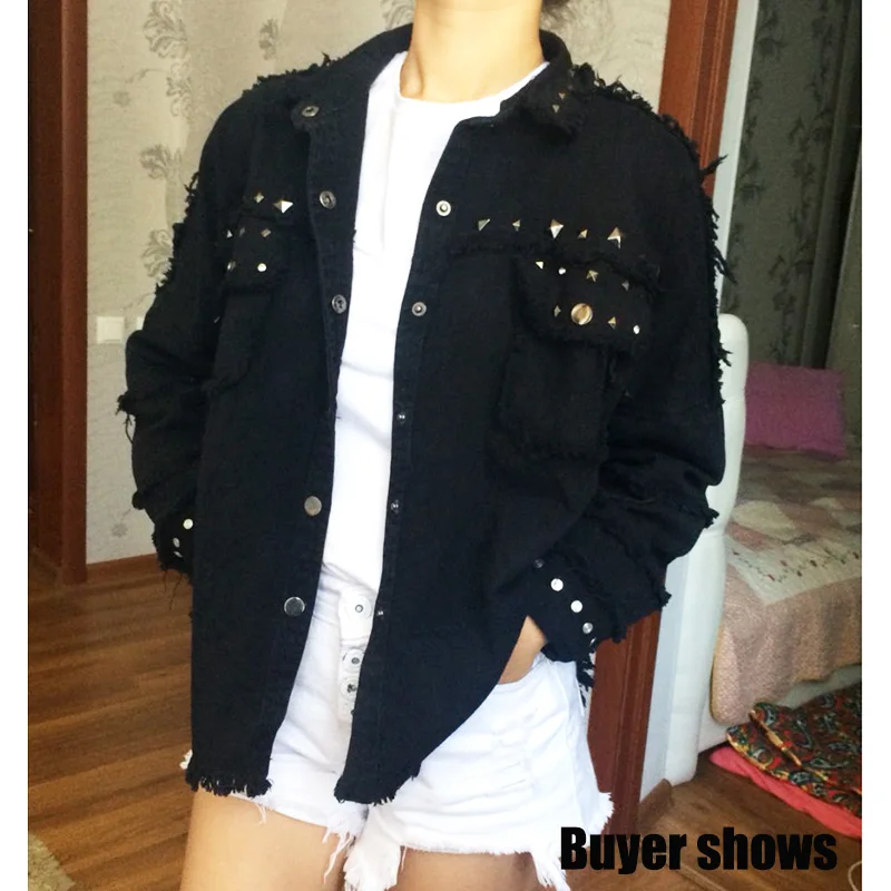 2017 fashion autumn winter jacket female black Rivet Frayed women's jean jacket Long Sleeve women basic coats Try everyting
2017 fashion autumn winter jacket female black Rivet Frayed women's jean jacket Long Sleeve women basic coats Try everyting