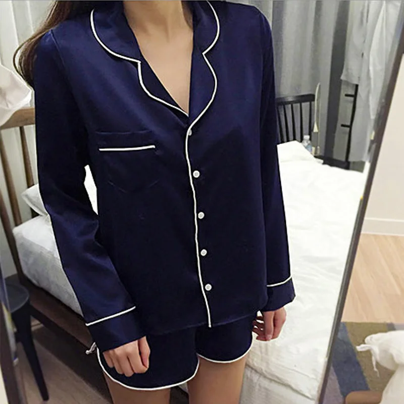 Women 2pcs/set Tops+Shorts Sleepwear Satin Loose Long Sleeve Short Silk Outfits Homewear H9
Women 2pcs/set Tops+Shorts Sleepwear Satin Loose Long Sleeve Short Silk Outfits Homewear H9