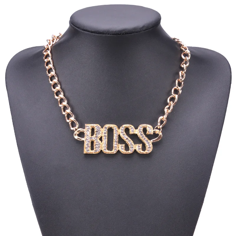 2019 Punk Crystal Letter Boss Pendant Necklaces Gold Silver Color Long Cuban Chain Necklace Hip Hop Choker Jewelry for Men Women
2019 Punk Crystal Letter Boss Pendant Necklaces Gold Silver Color Long Cuban Chain Necklace Hip Hop Choker Jewelry for Men Women