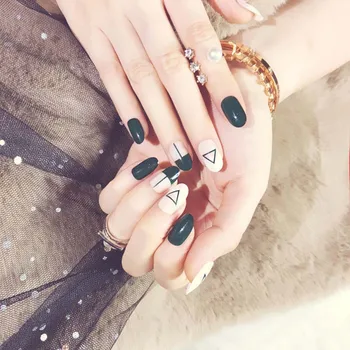 24pcs/set Women Dark Green Color False Nails Triangle Geometry Middle-long Full Cover Nail Tips Ladies Fashion French Fake Nails
24pcs/set Women Dark Green Color False Nails Triangle Geometry Middle-long Full Cover Nail Tips Ladies Fashion French Fake Nails