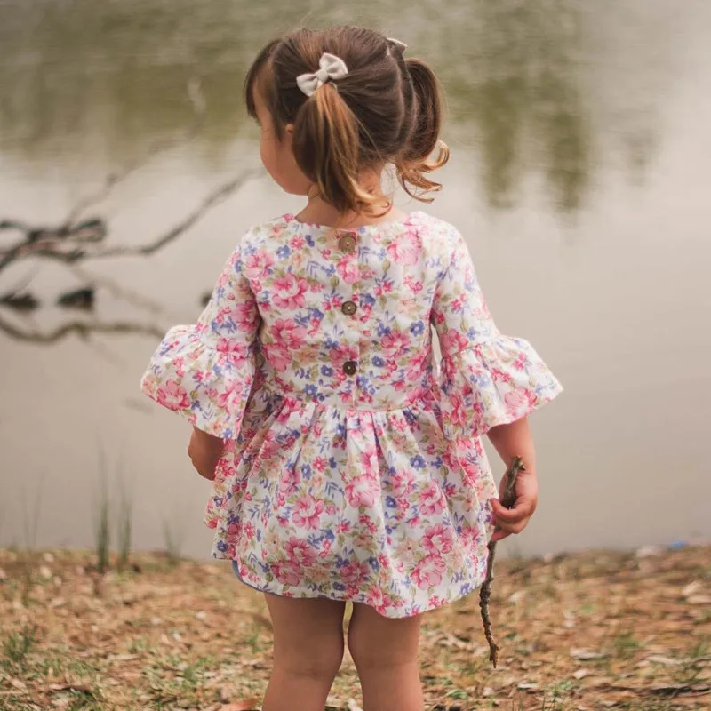 Mother nest Floral Summer Cute Girls Baby Half Sleeves Dress Cotto Puff Newborn Clothes Children Kids Flower Infant Princess (9)