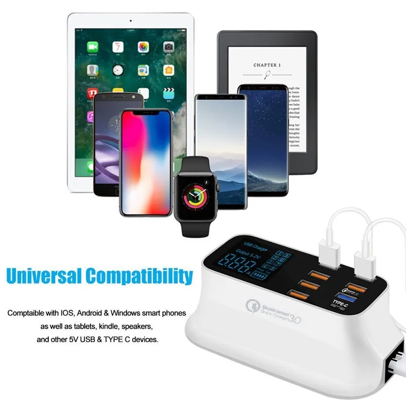 40W 8 ports USB Charger with LCD Display QC3.0 + Type-C USB-C type c Charger 5V 3A 9V 2A 12V 1.5A Charger Station for Iphone mi
40W 8 ports USB Charger with LCD Display QC3.0 + Type-C USB-C type c Charger 5V 3A 9V 2A 12V 1.5A Charger Station for Iphone mi