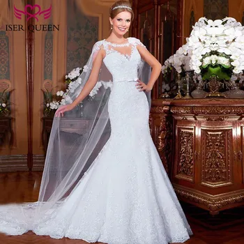 Vintage Lace Mermaid Wedding Dresses With detachable wrap Beaded sash Bow Plus Size White Custom Made Wedding dress W0026
Vintage Lace Mermaid Wedding Dresses With detachable wrap Beaded sash Bow Plus Size White Custom Made Wedding dress W0026