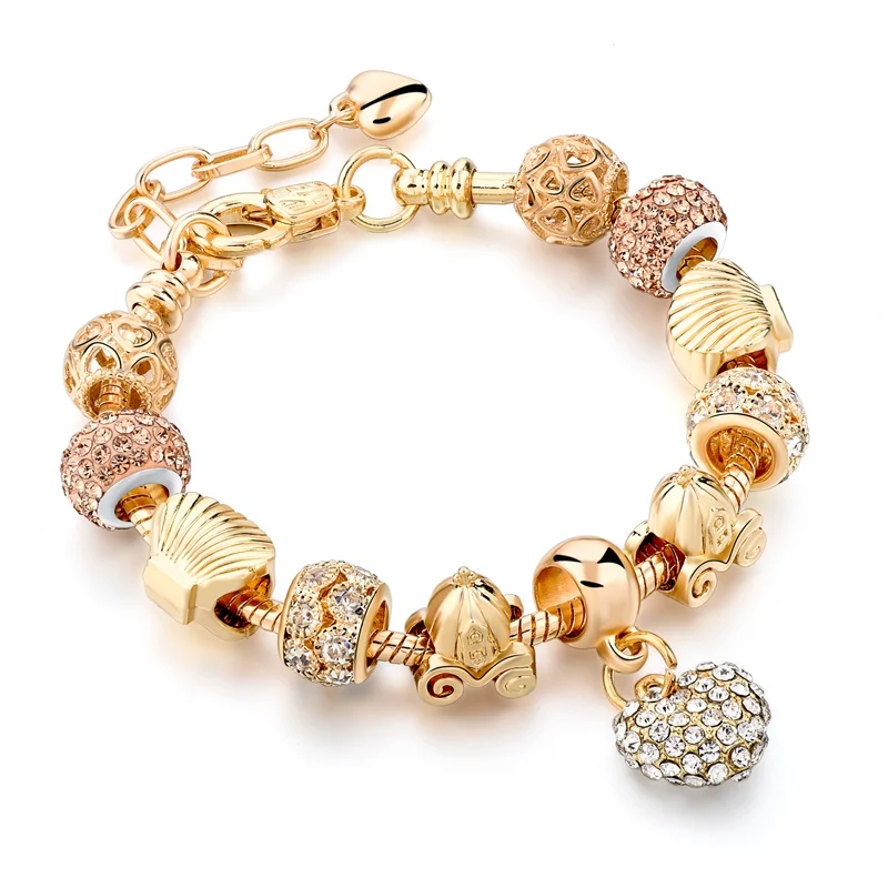 Crystal Heart Charm Bracelets and Gold Bangles