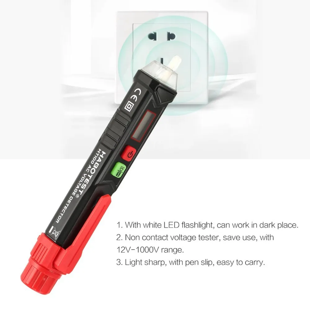 HABOTEST HT100 Non-Contact Test Pencil 12~1000V AC Voltage Detectors Electrical Test Pencil Electroscope Low Battery Indicate
HABOTEST HT100 Non-Contact Test Pencil 12~1000V AC Voltage Detectors Electrical Test Pencil Electroscope Low Battery Indicate