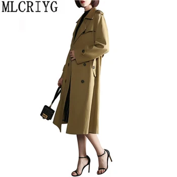 MLCRIYG New 2019 Autumn Trench Coat Women's Long Loose Double Breasted Windbreaker Women Overcoat Outwear abrigo mujer LX244
MLCRIYG New 2019 Autumn Trench Coat Women's Long Loose Double Breasted Windbreaker Women Overcoat Outwear abrigo mujer LX244