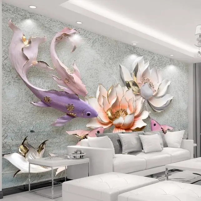 Photo Wallpaper 3D Stereo Relief Lotus Fish Mural Living Room Study High Quality Interior Home Decor Wall Papers Papel De Parede
Photo Wallpaper 3D Stereo Relief Lotus Fish Mural Living Room Study High Quality Interior Home Decor Wall Papers Papel De Parede