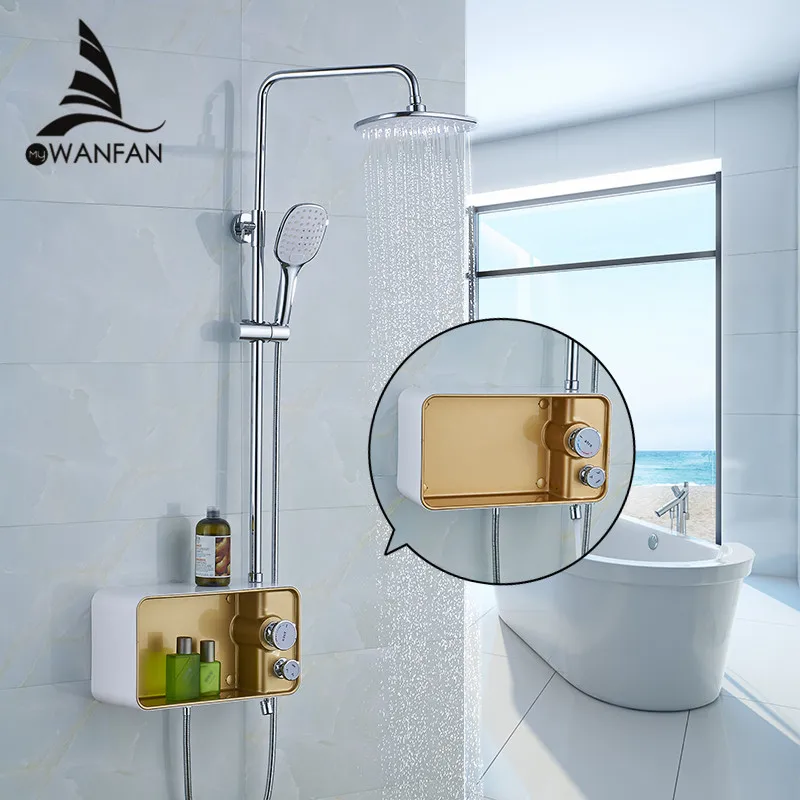 

Shower Faucet Brass Chrome Wall Mounted Bathtub Faucet Rain Shower Head Square Handheld Slid Bar Bathroom Mixer Tap Set WF-58801