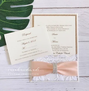 Classic Lace Wedding Invitation made by pearl paper , and Stain Ribbon and Silver Rhinestone 
Classic Lace Wedding Invitation made by pearl paper , and Stain Ribbon and Silver Rhinestone