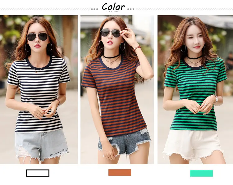 2018 Fashion Cotton T-shirts Women Tshirt Striped Short Sleeve Ladies Tops Tees Plus Size Rayas Camiseta Femme T-shirt Verano (1)