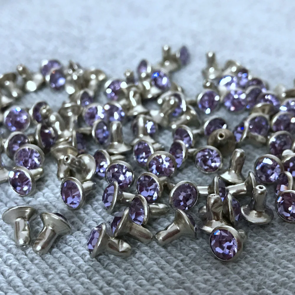 

New Coming 100Sets 6mm Violet Purpl CZ+++ Crystals Rhinestone Rivets Silver Nailhead Purple Spots Studs DIY Shipping Free