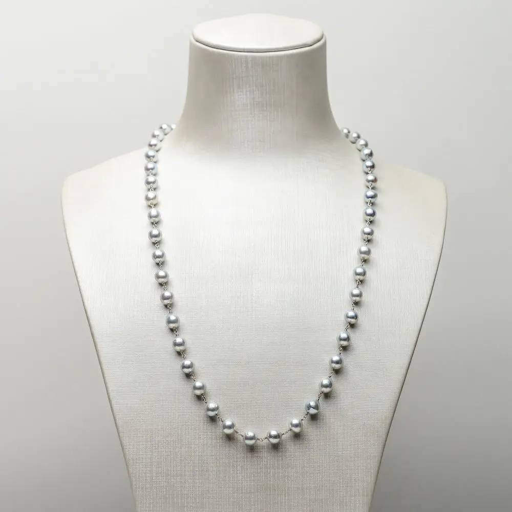 6.5-7mm Silver Real Akoya Cultured Pearl Long Infinity Necklace 925 28.3" | Украшения и аксессуары